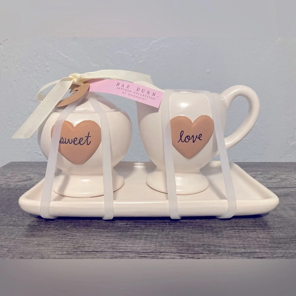 ❤️ Rae Dunn Cream and Sugar Set with Ceramic Tray